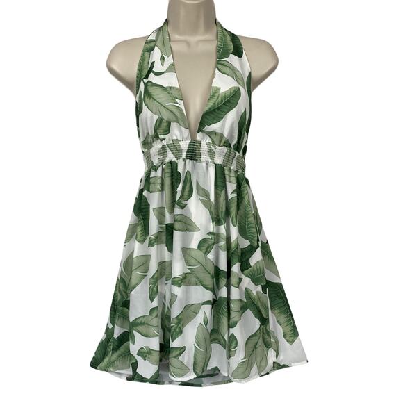 Show Me Your MuMu Dress Womens Medium Green Island Mini Halter Palmtini Tropical - Picture 1 of 11